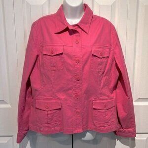 Jones New York Pink Utility Style Button Up Jacket Size XL